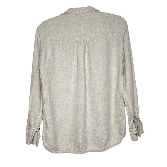 ATHLETA Retreat Linen Top Button Up Long Sleeve Shirt Relaxed Fit Beige Womens S - Picture 5 of 8